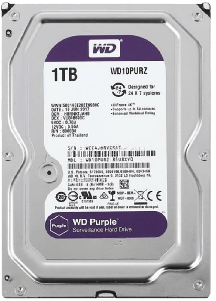 HD Interno SATA III Western Digital 1TB 3.5" WD10PURZ 5400RPM