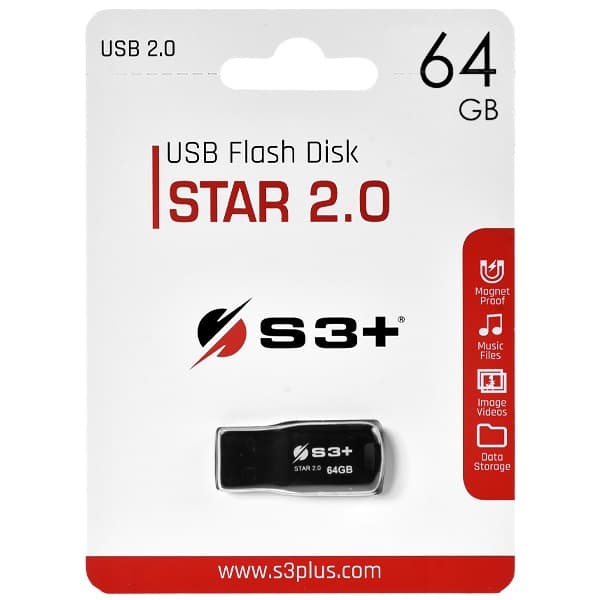 Pendrive S3+ 64GB Star 2.0 S3PD2004064BK-R USB - Preto