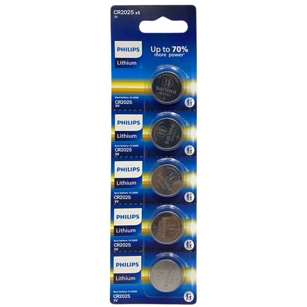 Pilha Botão Philips CR2025P5B/17 Lithium 3V (5 Unidades)