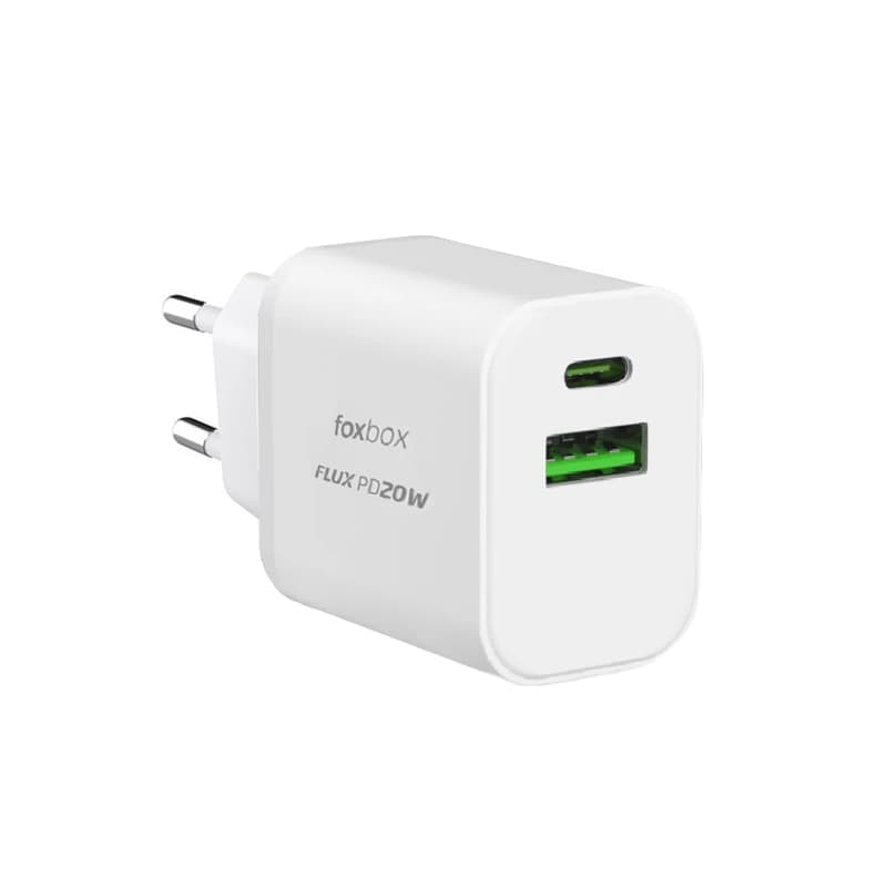 Carregador de Parede Foxbox Energy Flux PD20W USB-A | USB-C - White