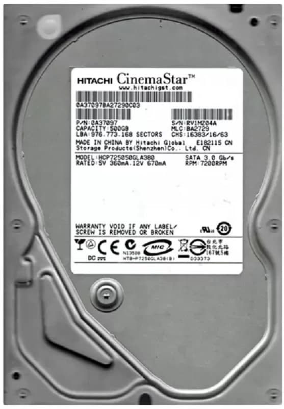 HD Interno Hitachi 500GB SATA II Cinema Star 0A37097 3.5" 7200RPM PULL - Plata