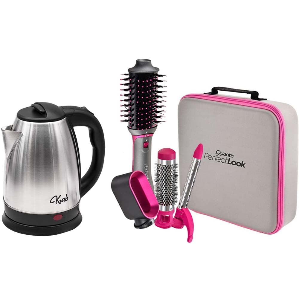 Kit Escova Secadora Quanta PerfectLook QTKCS7001 1300W (2V) + Chaleira Krab KB2L 1500W 2L (220V)