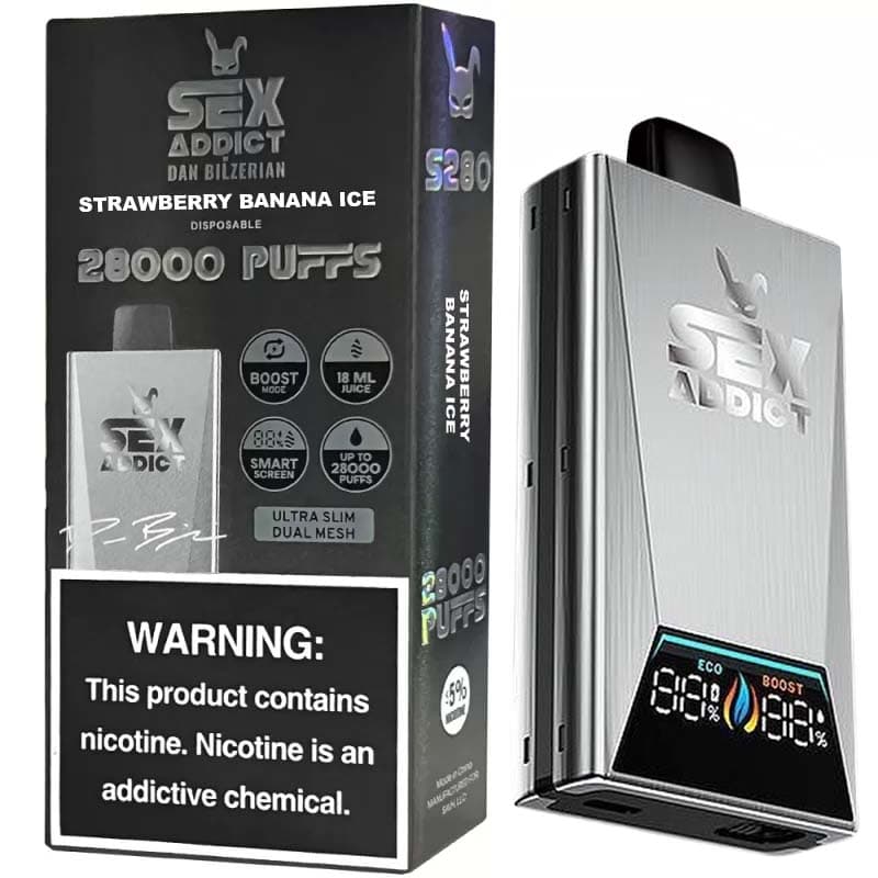 Vaper Descartável Sex Addict By Dan Bilzerian S280 Silver 5% Nicotina 28000 Puffs - Strawberry Banana Ice