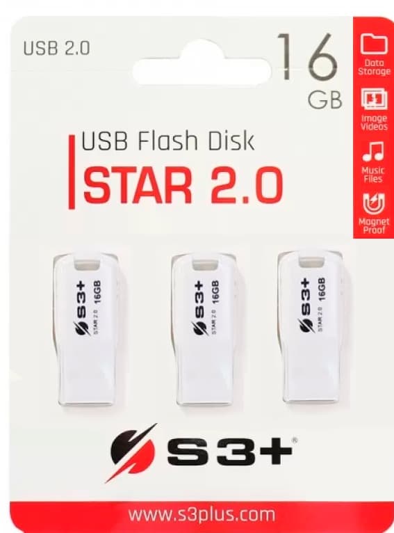 Pendrive S3+ Star 2.0 S3PD2004016WT-R 16GB - Branco (3 unidades)
