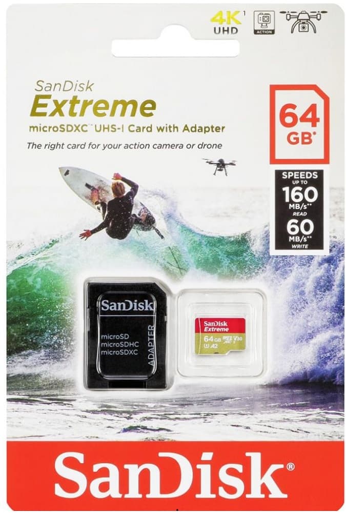 Memória Micro SD SanDisk Extreme 160-60MB/S C10 64GB SDSQXA2-064G-GN6AA - Vermelho/Ouro 1