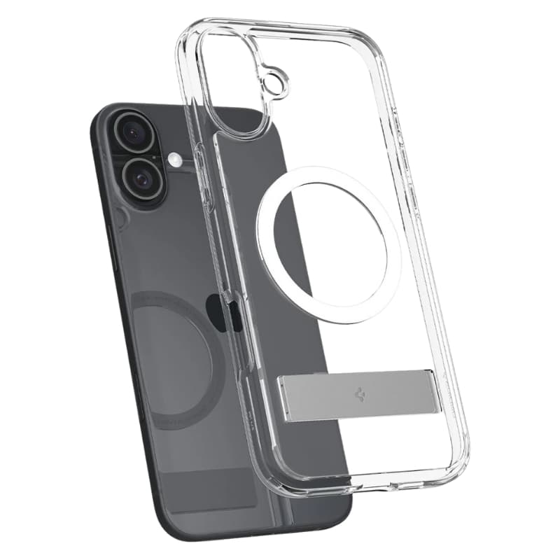 Capa Spigen iPhone 16 ACS08228 Slim Armor Essential S MagFit Stand - Crystal Clear 5