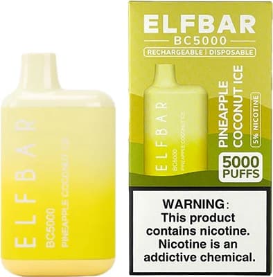 Vaper Pod Descartável Elfbar BC5000 5% Nicotina 5000 Puffs - Pineapple Coconut Ice