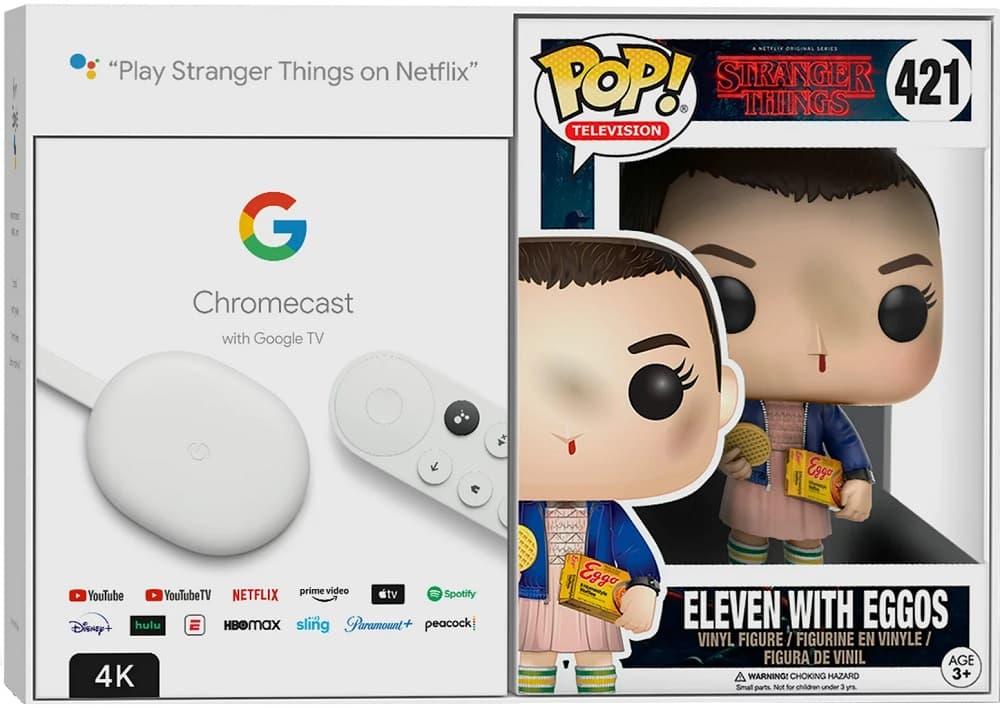 Google Chromecast with Google TV GA04317-US White + Boneco Funko Pop Eleven with Eggos 421 1