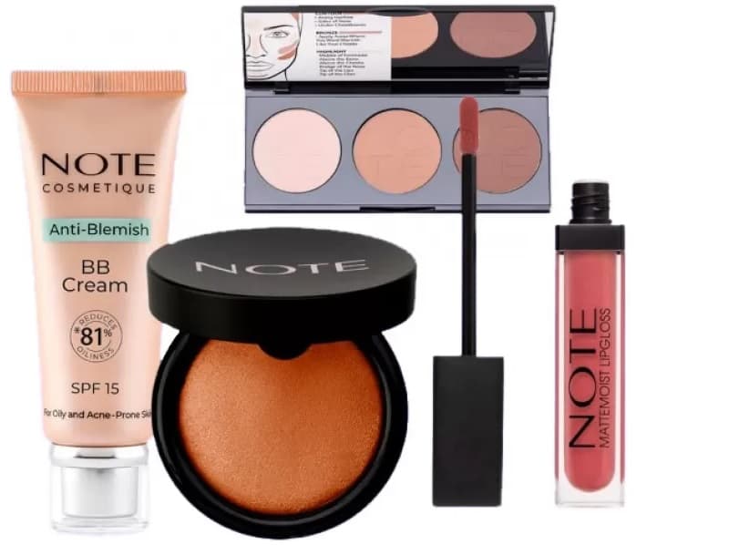 Combo Note Base BB Cream Anti-Blemish + Paleta Perfecting + Powder Baked + Lipgloss Mattemoist