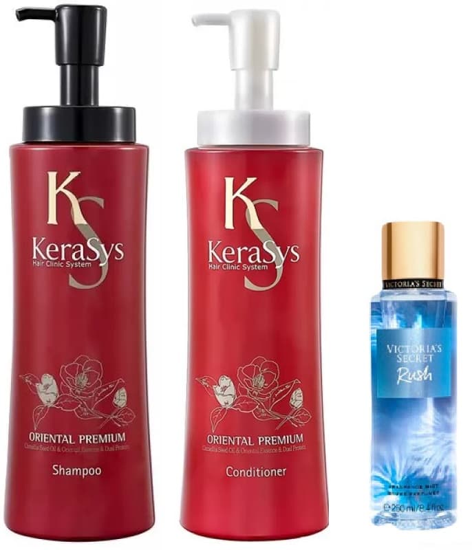Combo Shampoo + Condicionador Kerasys Oriental 600ml + Body Splash Victoria's Secret 236ml