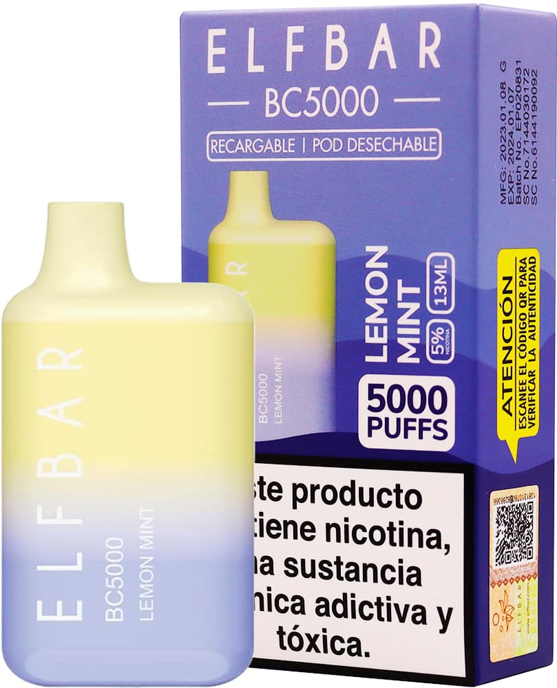Vaper Pod Descartável Elfbar BC5000 5% Nicotina 5000 Puffs - Lemon Mint