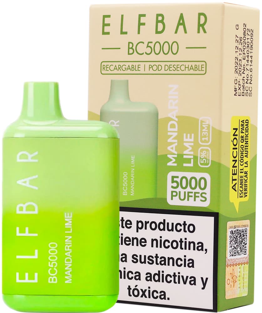 Vaper Pod Descartável Elfbar BC5000 5% Nicotina 5000 Puffs - Mandarin Lime