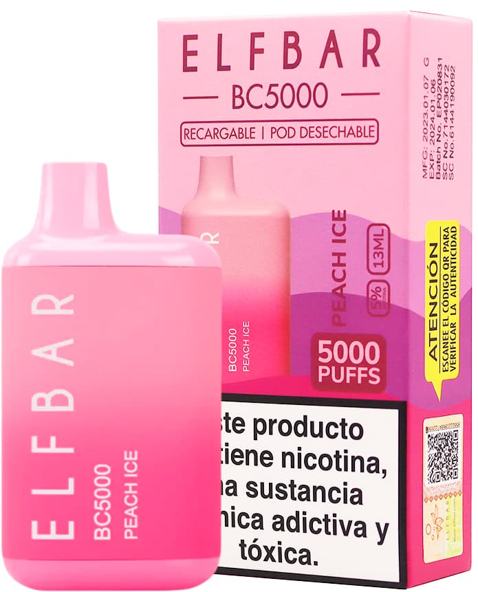 Vaper Pod Descartável Elfbar BC5000 5% Nicotina 5000 Puffs - Peach Ice