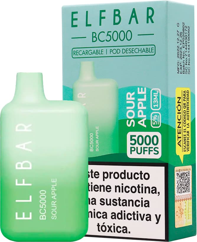 Vaper Pod Descartável Elfbar BC5000 5% Nicotina 5000 Puffs - Sour Apple