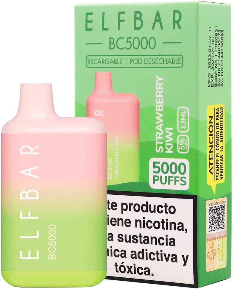 Vaper Pod Descartável Elfbar BC5000 5% Nicotina 5000 Puffs - Strawberry Kiwi