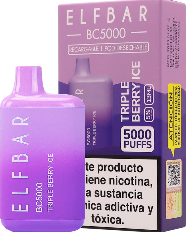 Vaper Pod Descartável Elfbar BC5000 5% Nicotina 5000 Puffs - Triple Berry Ice
