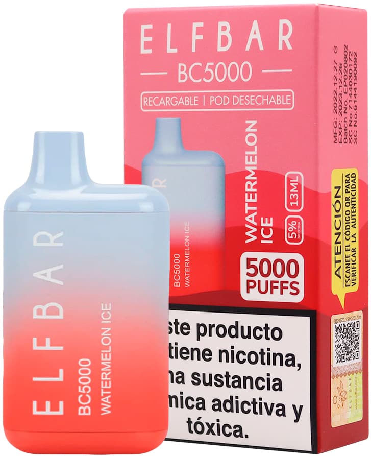 Vaper Pod Descartável Elfbar BC5000 5% Nicotina 5000 Puffs - Watermelon Ice