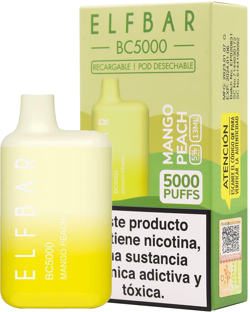 Vaper Pod Descartável Elfbar BC5000 5% Nicotina 5000 Puffs - Mango Peach