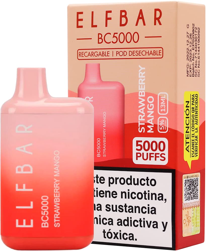 Vaper Pod Descartável Elfbar BC5000 5% Nicotina 5000 Puffs - Strawberry Mango