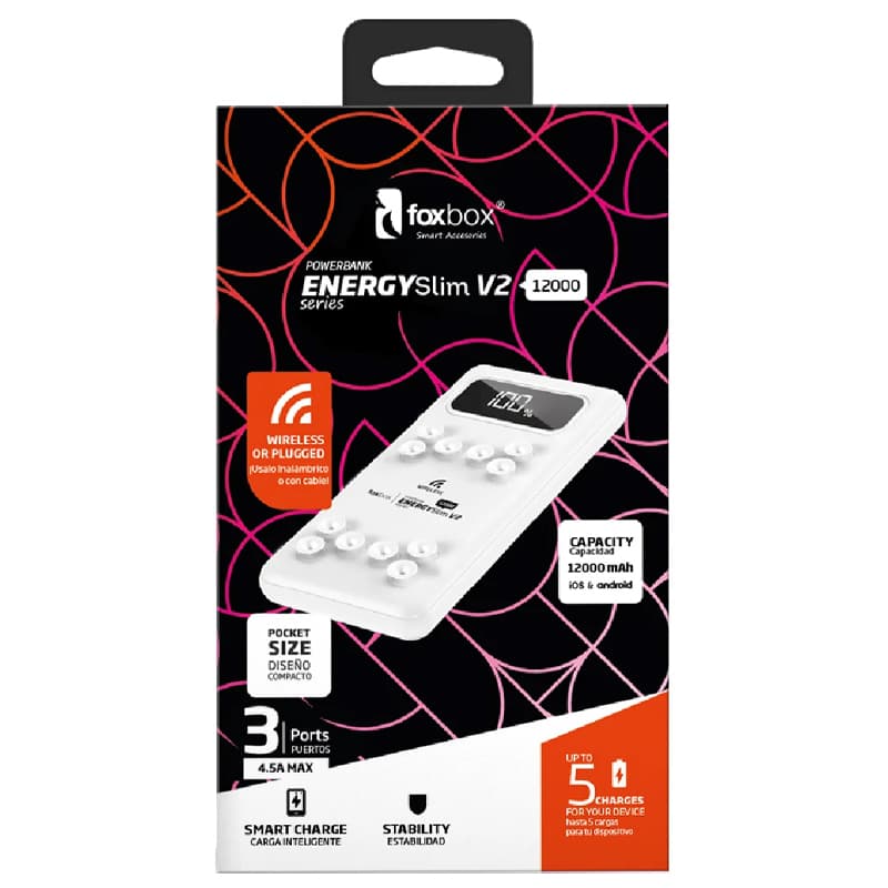 Carregador Portátil Wireless Foxbox Engery Slim V2 12.000mAh - White 1