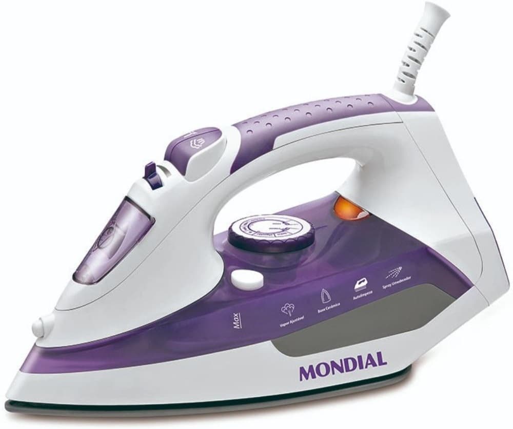 Ferro de passar A Vapor Mondial Ceramic Express F-40 127V - Branco/Roxo