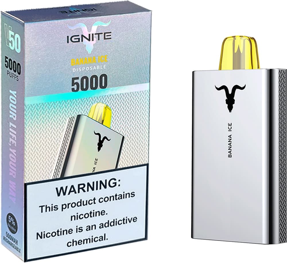 Vaper Descartável Ignite V50 5% Nicotina 5000 Puffs - Banana Ice