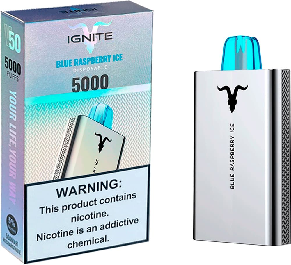 Vaper Descartável Ignite V50 5% Nicotina 5000 Puffs - Blue Raspberry Ice