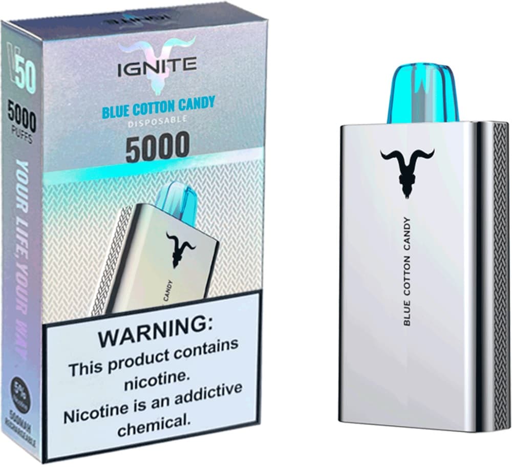 Vaper Descartável Ignite V50 5% Nicotina 5000 Puffs - Blue Cotton Candy