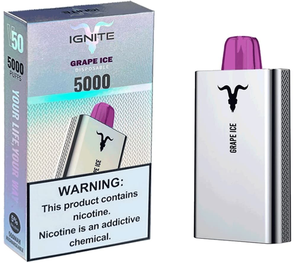 Vaper Descartável Ignite V50 5% Nicotina 5000 Puffs - Grape Ice