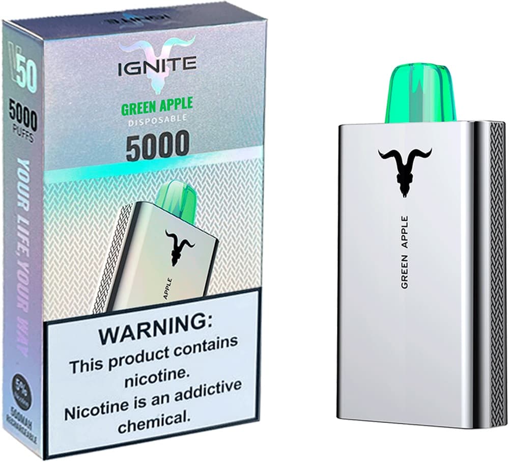 Vaper Descartável Ignite V50 5% Nicotina 5000 Puffs - Green Apple