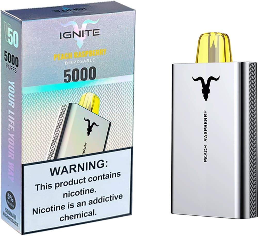 Vaper Descartável ignite V50 5% Nicotina 5000 Puffs - Peach Raspberry