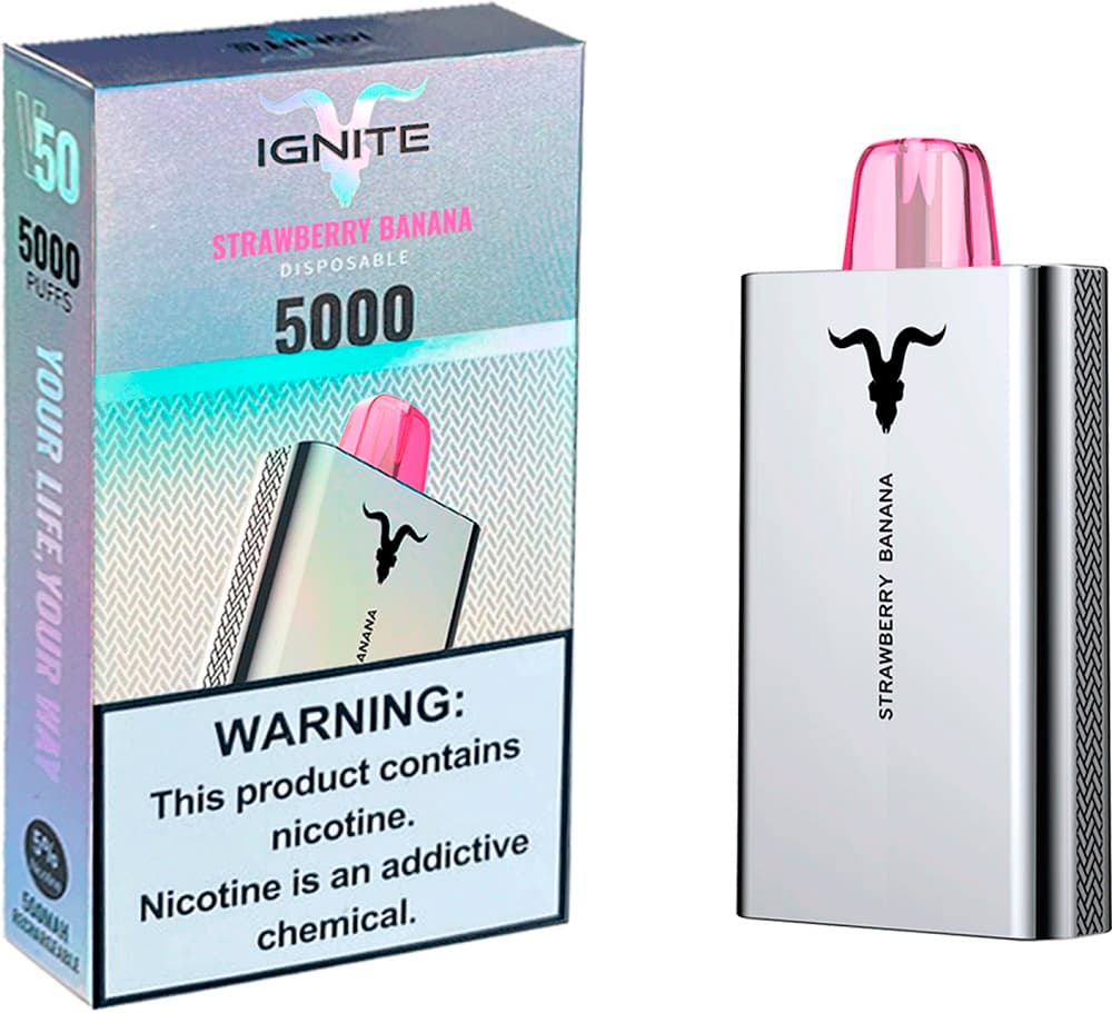 Vaper Descartável Ignite V50 5% Nicotina 5000 Puffs - Strawberry Banana