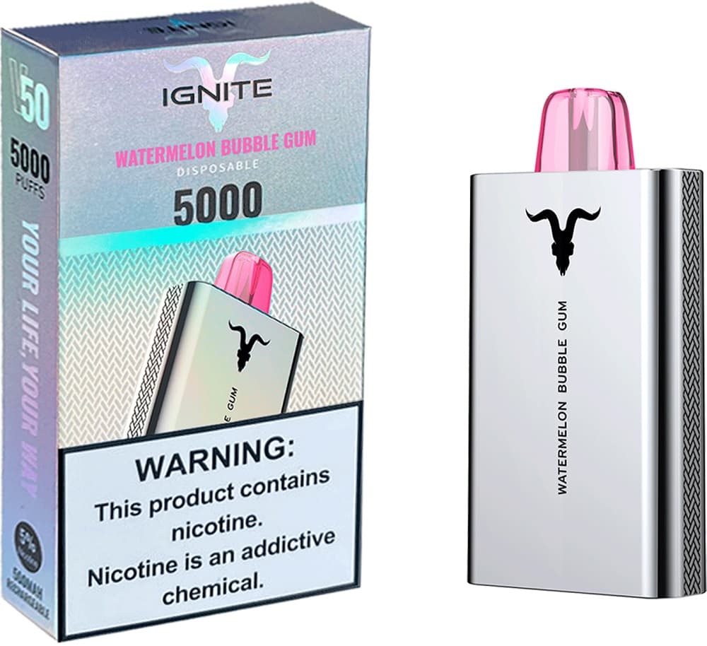 Vaper Descartável Ignite V50 5% Nicotina 5000 Puffs - Watermelon Bubble Gum