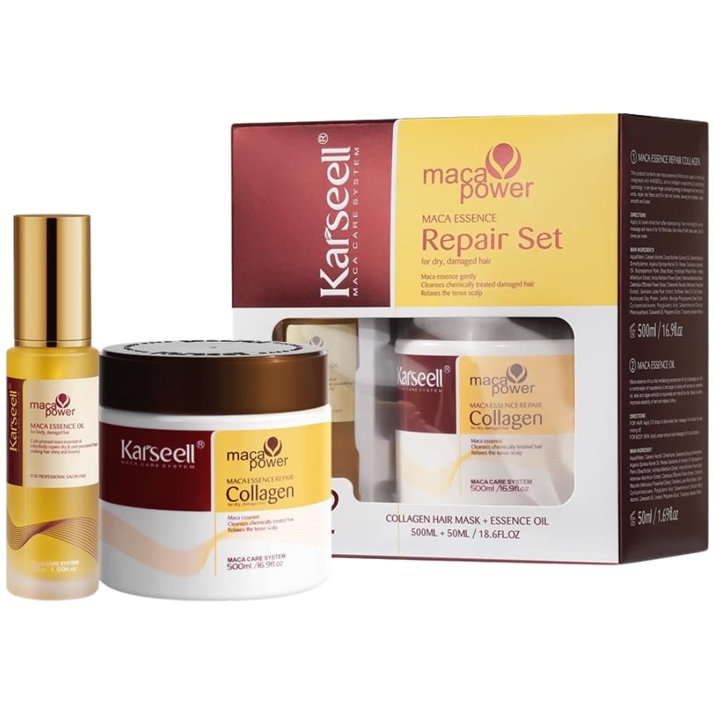 Kit Karseell Maca Power Máscara Capilar de Colágeno 500mL + Sérum Capilar com Óleo de Argão Marroquino 50mL