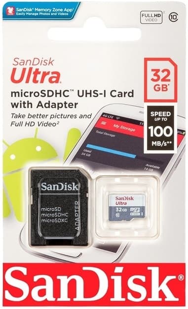 Memória microSD SanDisk Ultra 32GB SDSQUNR-032G-GN3MN 100MB/s