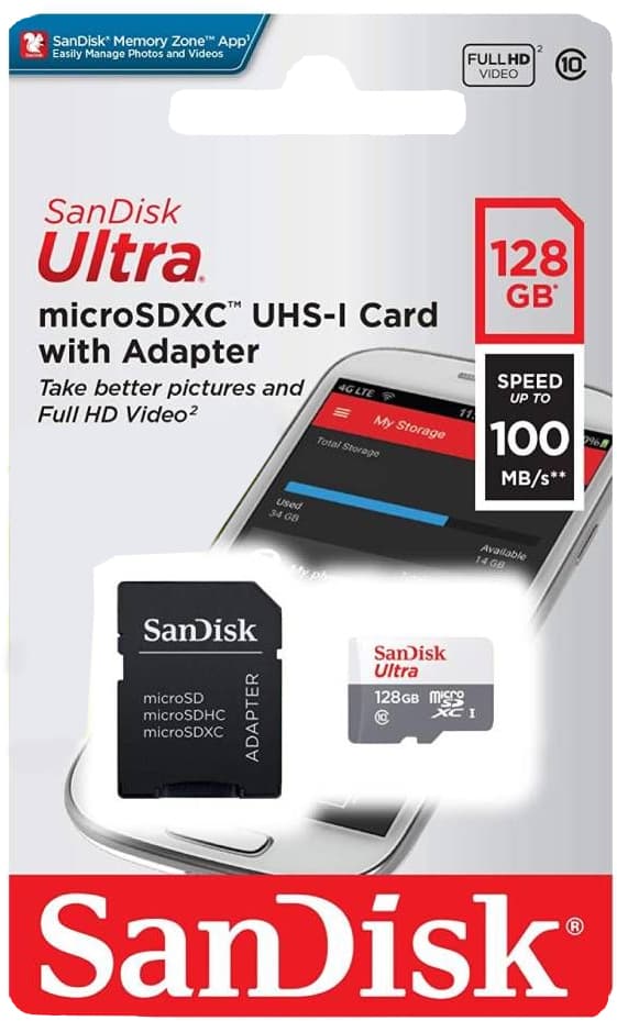 Memória MicroSD SanDisk Ultra 128GB SDSQUNR-128G-GN3MA 100MB/s