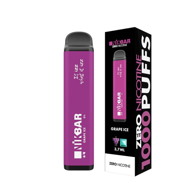 Vape Nikbar Descartável Zero 0% Nicotina 1000 Puffs - Grape Ice