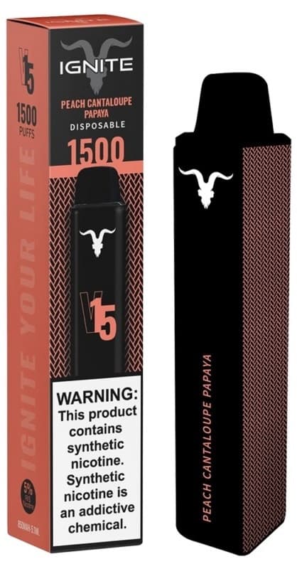Vaper Descartável Ignite V15 5% Nicotina 1500 Puffs - Peach Cantaloupe Papaya