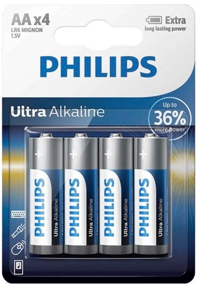Pilha Philips Ultra Alkalina AA LR6E4B/97 - (4 Unidades)