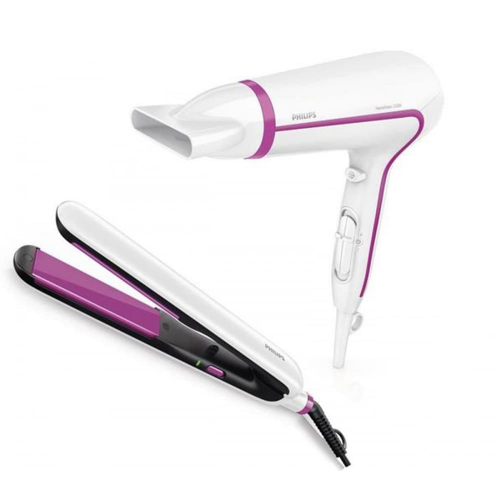 Kit para Cabelo Philips HP8640 Secador 2100w + Chapinha 220V - Branco/Roxo