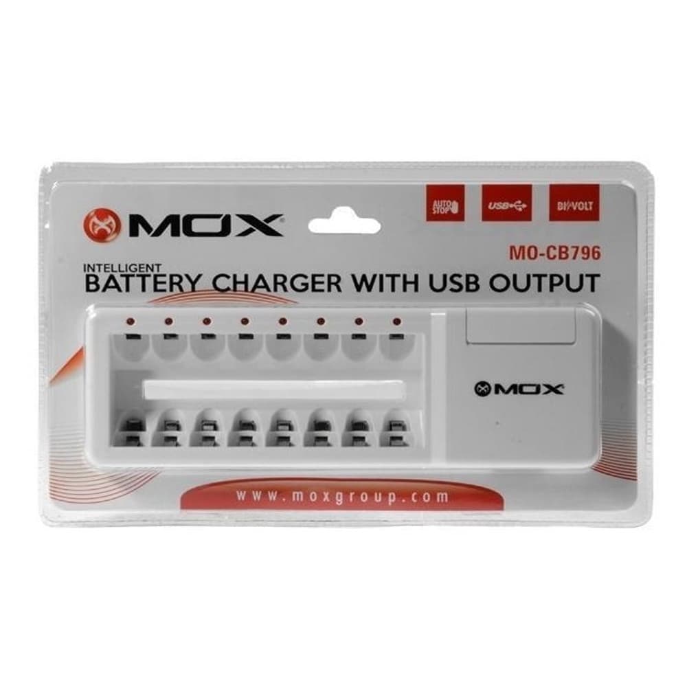 Carregador de Pilhas MOX MO-CB796 para 8 AA/AAA com USB - Branco 1