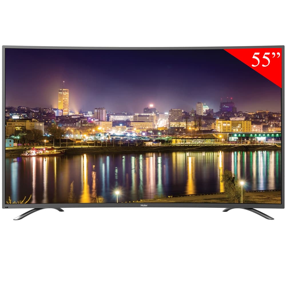 Smart TV LED Curvo de 55 Haier LE55Q9000DUA Ultra HD com Wi-Fi/Android/HDR - Preto