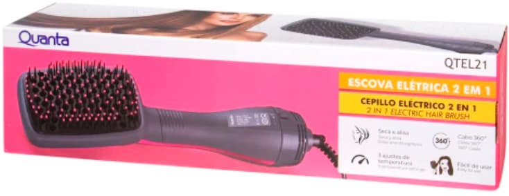 Escova Elétrica Quanta QTEL21 2 en 1 1200W 220V - Black/Pink 4