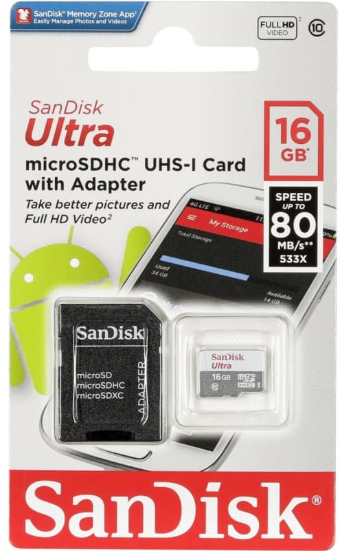 Memória microSD SanDisk Ultra 16GB SDSQUNS-016G-GN3MA 80MB/s