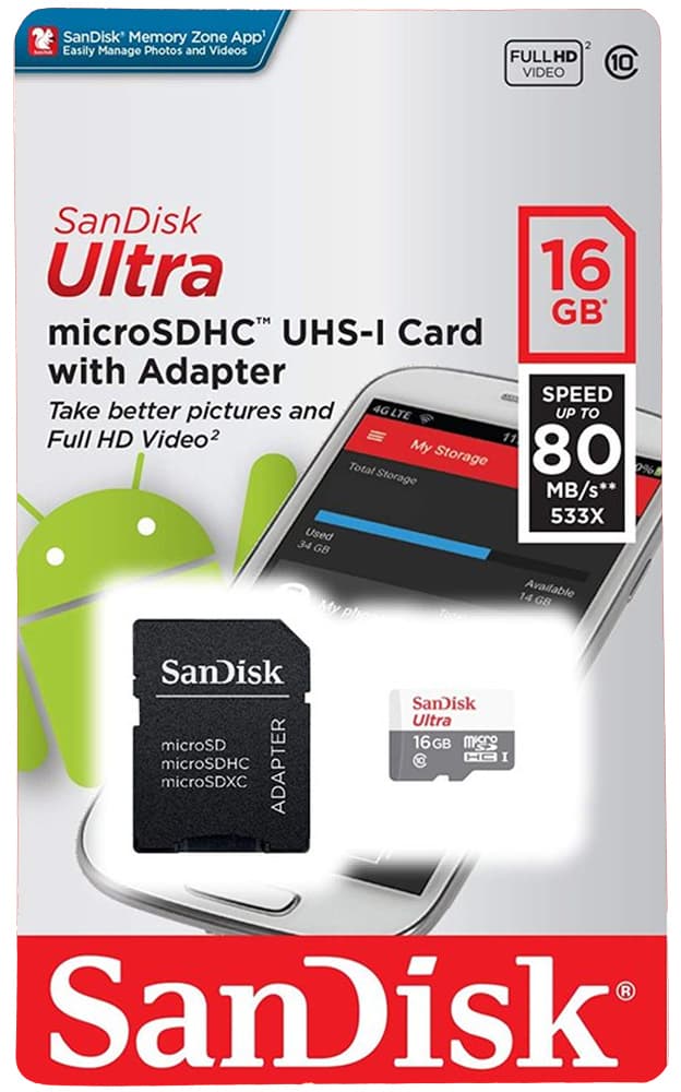 Memória microSD Sandisk Ultra SDSQUNS-016G-GN3MA 16GB 80MB/s 1
