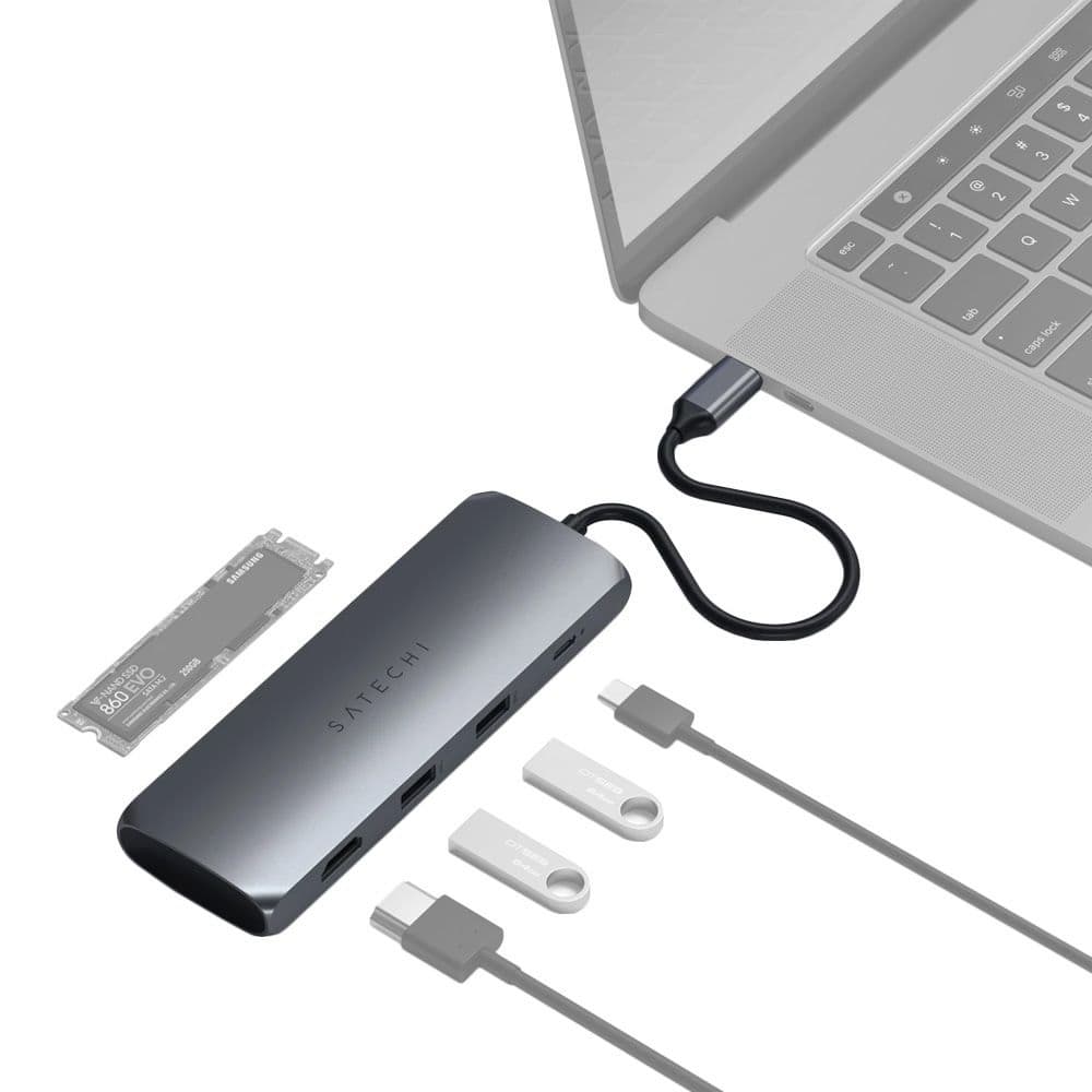 Hub Satechi USB-C Hybrid W/ SSD Enclosure ST-UCHSEM - Gray 3