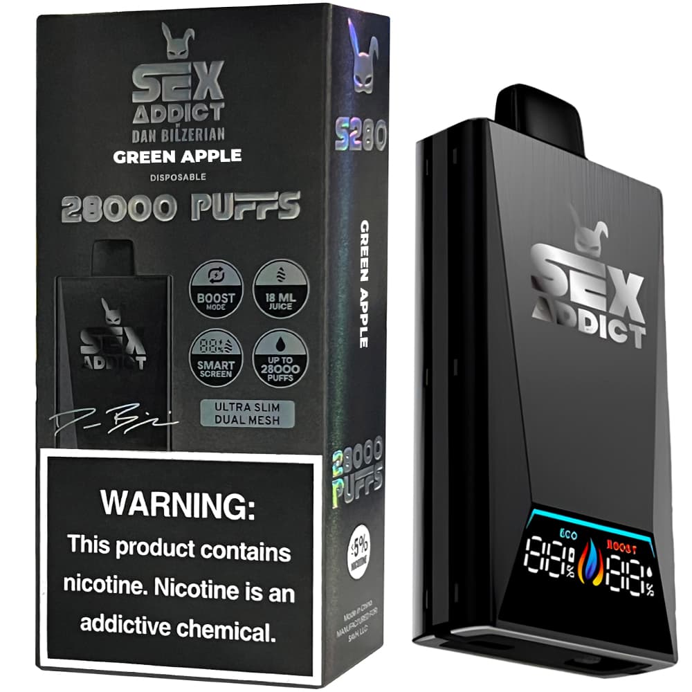 Vaper Descartável Sex Addict By Dan Bilzerian S280 5% Nicotina 28000 Puffs - Green Apple
