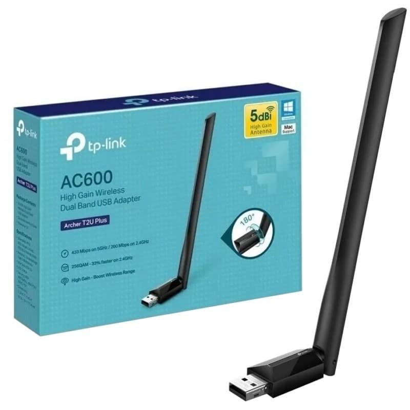 Adaptador Wifi TP-Link Archer T2U Plus AC600 Dual band USB - Preto 1