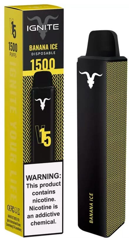 Vaper Descartável Ignite V15 5% Nicotina 1500 Puffs - Banana Ice