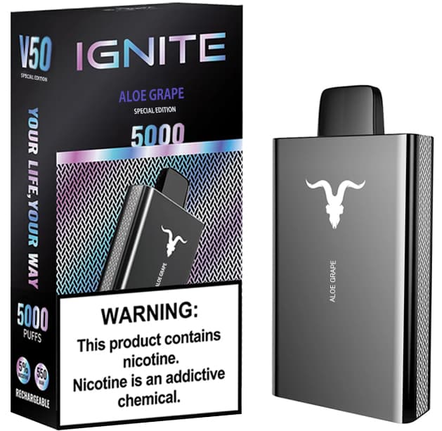 Vaper Descartável Ignite V50 Special Edition 5% Nicotina 5000 Puffs - Aloe Grape